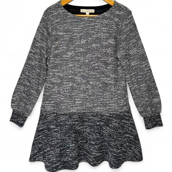 Ann Taylor LOFT Long Sleeve Tweed Drop Waist Dress M Gray Balloon Sleeve A-Line - Picture 10 of 10